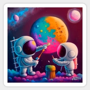 Cute Astronauts Painting The Moon Sticker